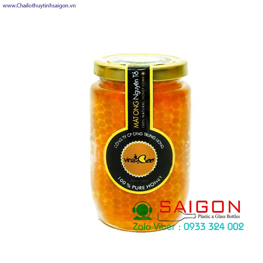 Hũ Thủy Tinh 375ml nắp thiết Vàng