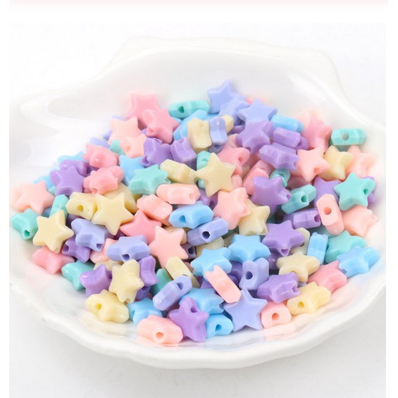 Set 60 hạt nhựa Acrylic 10mm hình ngôi sao nhiều màu sắc dùng làm trang sức thủ công