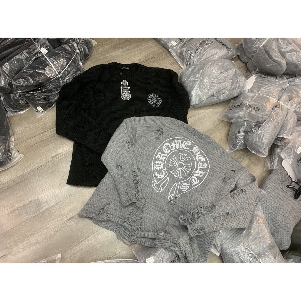 ÁO LEN RÁCH CHROME HEARTS 2.0 HÀNG QUẢNG CHÂU CAO CẤP. ÁO LEN THỜI TRANG LUXURY SANG TRỌNG