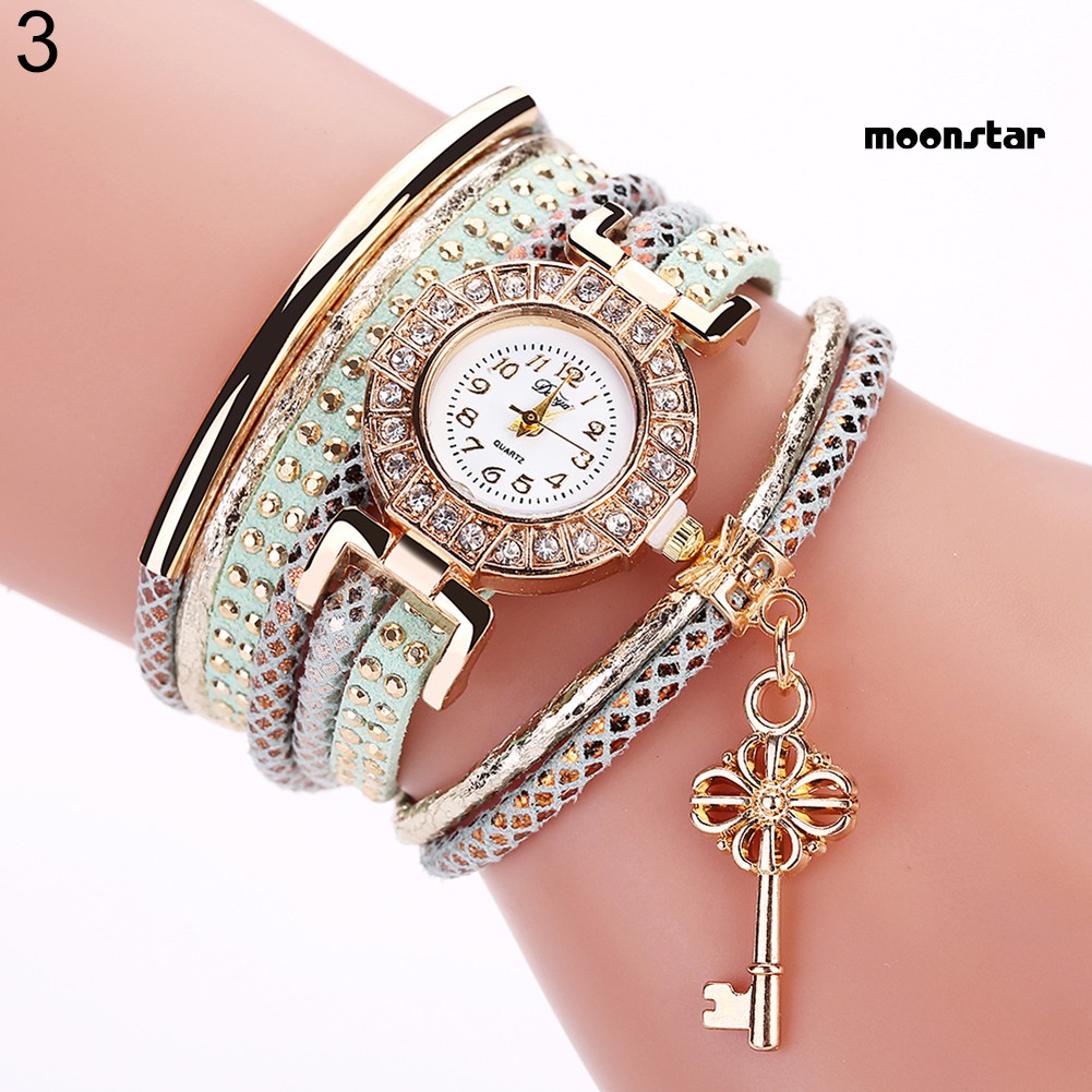 MS  Key Pendant Multi-Layer Rivets Band Arabic Numerals Quartz Bracelet Wrist Watch | BigBuy360 - bigbuy360.vn