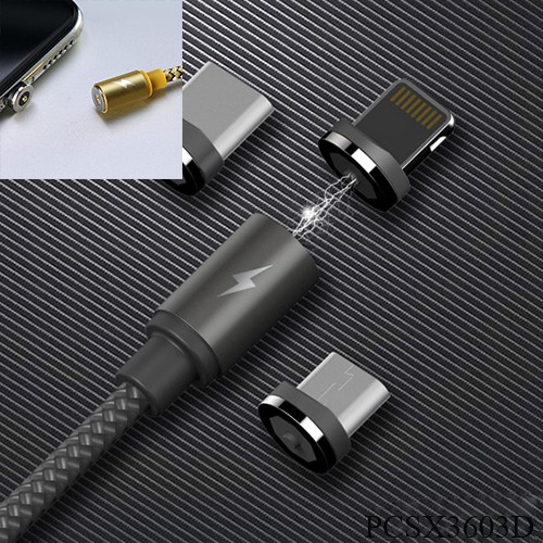 Cáp sạc nam châm 3 đầu Android type c và iPhone 360 độ