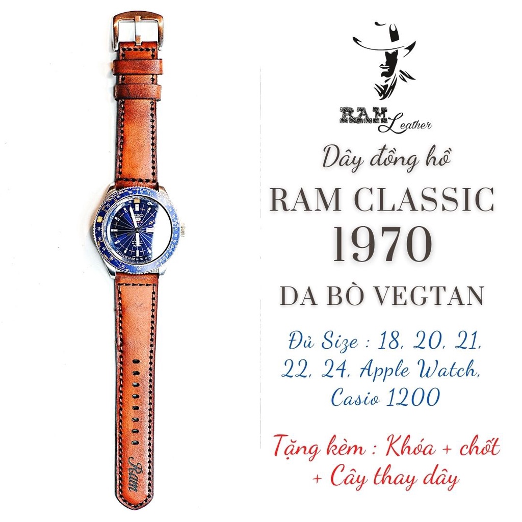 Dây đồng hồ RAM Leather vintage 1970 da bò Italia Vegtan cao cấp