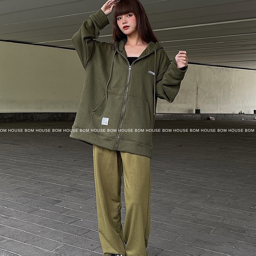 Áo Khoác Hoodie Zip Nỉ Trơn Form Rộng Nam Nữ Ulzzang Unisex BOM HOUSE