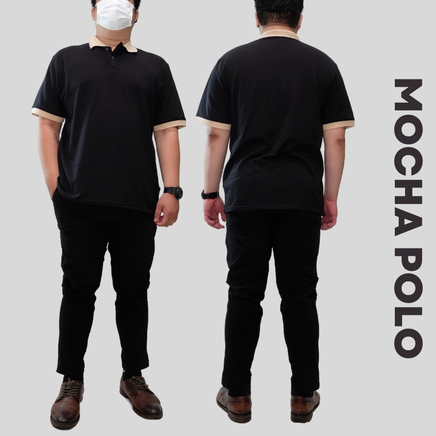 Áo Polo Baoboi unisex big size tay lỡ, cotton thoáng mát màu đen, cổ nâu nhạt, up to 4XL (120kg) - Mocha Polo P1