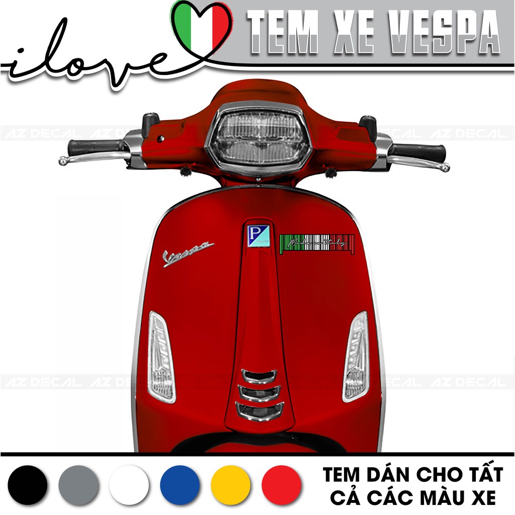 Tem Xe Vespa italia | VP08 | Tem Rời Xe Vespa Chất Liệu Decal PVC Cao Cấp, Dễ Dán