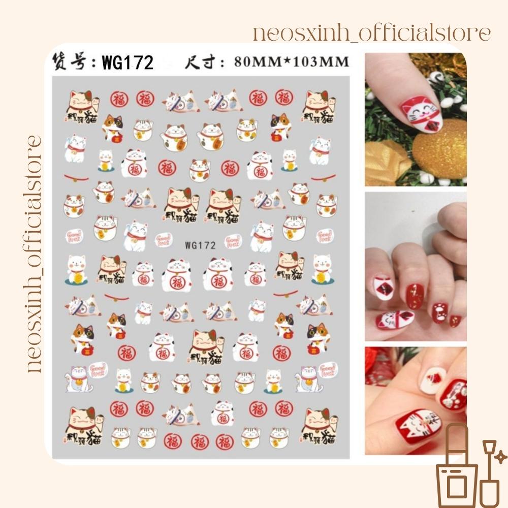 Sticker Dán Móng Tay Mèo Thần Tài WG - HC Cute Hot Trend - Hình Dán Móng - Neosxinh Nails