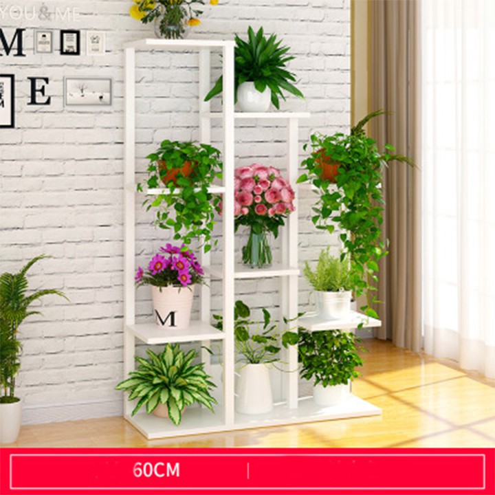 Kệ cây cảnh ban công nhiều tầng khung sắt bền đẹp - Kệ để chậu hoa trong nhà trang trí phòng khách màu trắng và kem 1m2