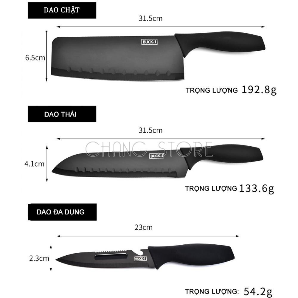 Bộ 5 Dao Nhà Bếp Cao Cấp BUCK BLACK - T65S Sắc Bén Tiện Dụng