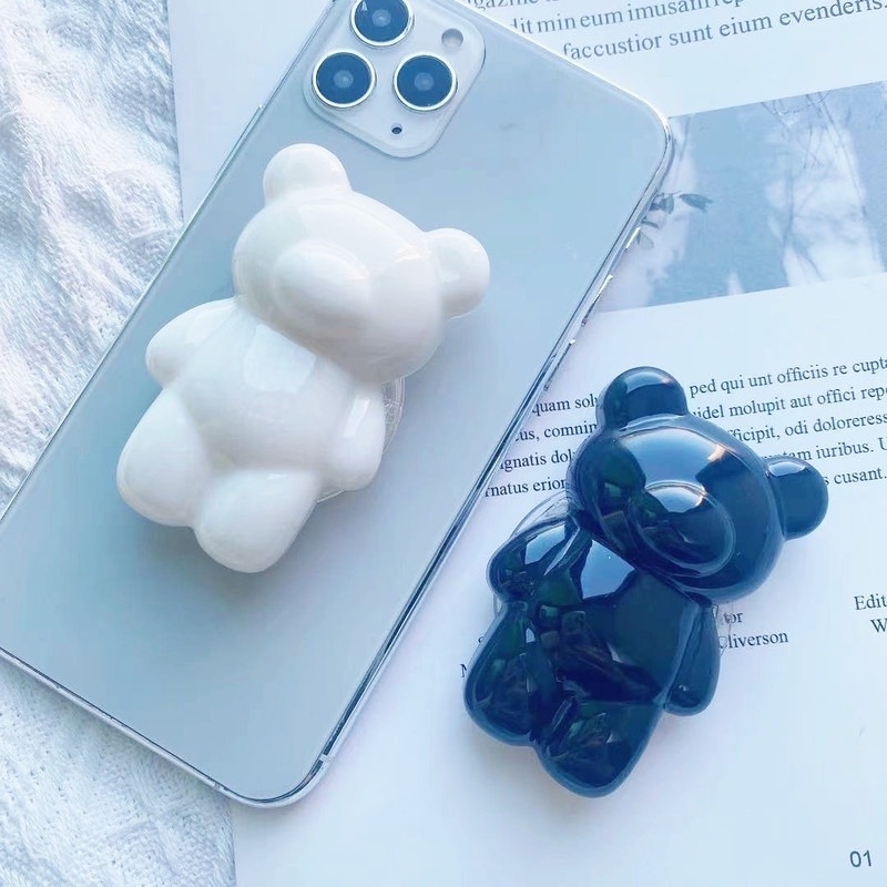 Giá đỡ điện thoại hình gấu 3D nhiều màu trong suốt có túi khí cho iPhone &amp; Android