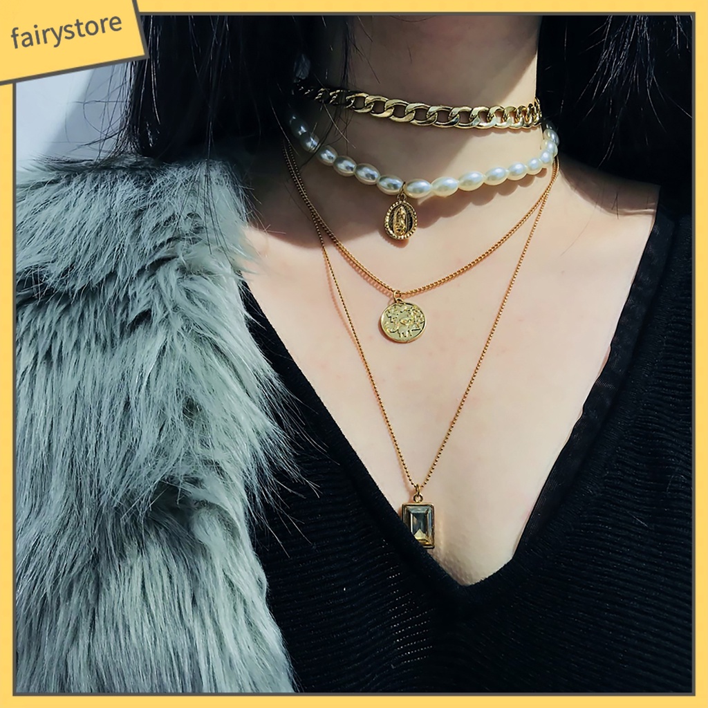 Dây Chuyền Hợp Kim Nhiều Lớp Mặt Hình Đồng Xu Phong Cách Vintage Cho Nữ