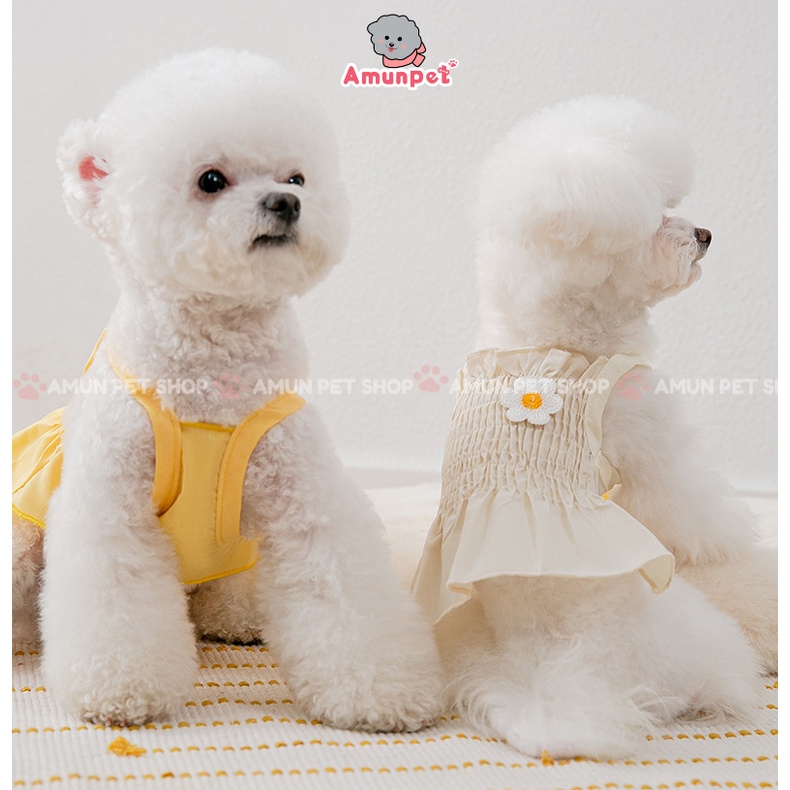 Váy Cho Chó Mèo Mẫu Váy Hai Dây Mặc Mùa Hè Chất Mỏng Mát Đính Hoa Đáng Yêu Cho Thú Cưng Amun Pet