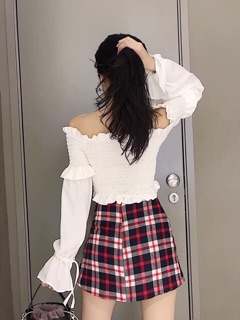 Áo nhúng tay loe cột nơ tiểu thư