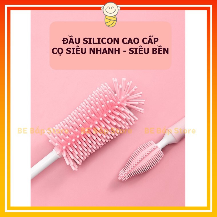 Bộ Cọ Rửa Bình Sữa Silicon ⚡CAO CẤP⚡ 3 Chi Tiết Cho Bé, Tay Cầm Xoay 360 Độ