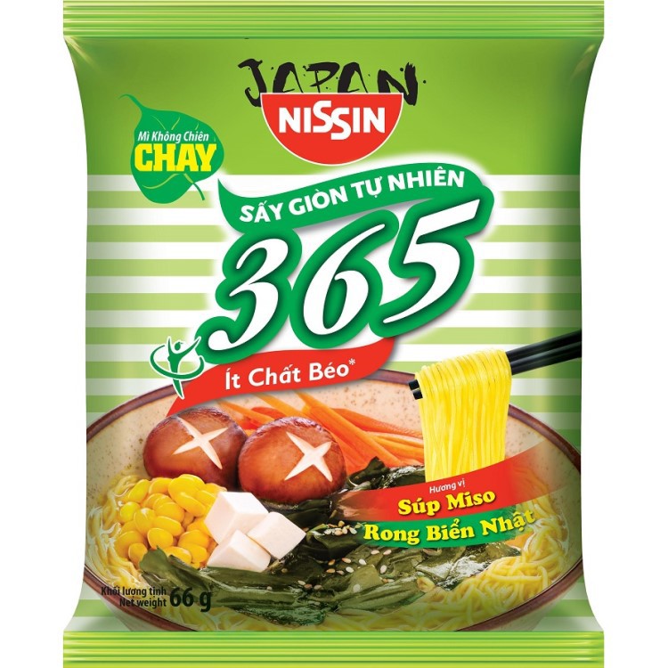 Mì không chiên Nissin 365 súp miso rong biển Nhật thùng 30 gói x 66g
