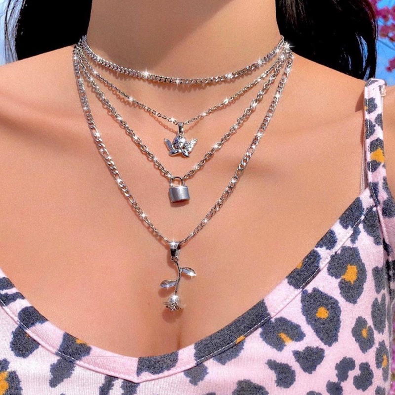 IF ME Dây chuyền nhiều lớp phối mặt hình bướm ngọc trai thời trang cho nữ