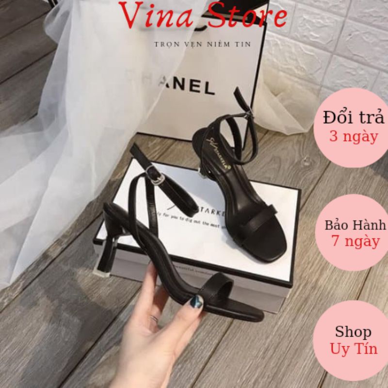 Giày sandal cao gót nữ đế nhọn 7p quai mảnh màu đen gót lõi sơn siêu hot - mã MKS