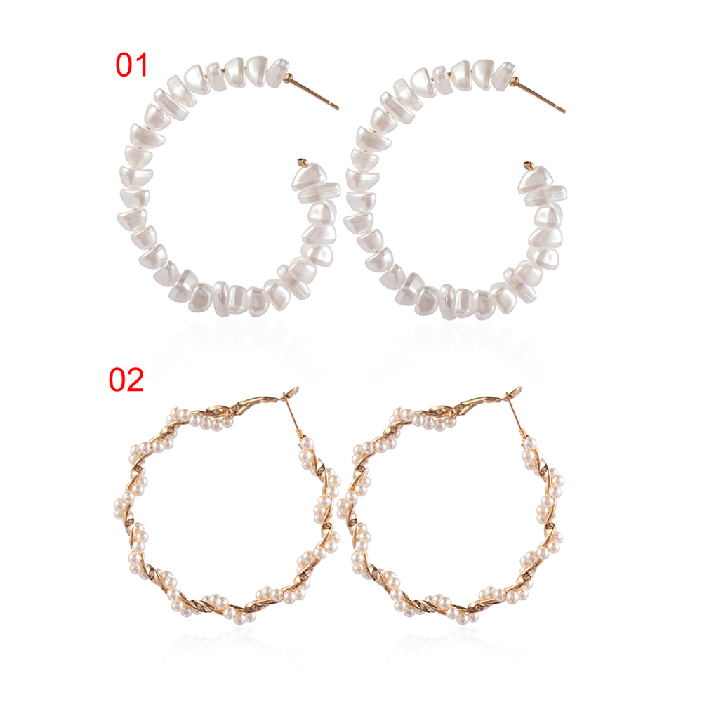 (Hàng Mới Về) Đôi Khuyên Tai Nữ Hình Tròn Lớn Đính Ngọc Trai Xinh Xắn