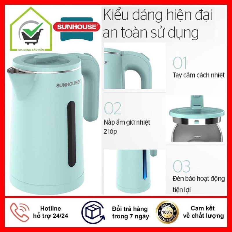 Ấm đun siêu tốc sunhouse 1,8 lít màu xanh ( quà tặng sữa Vitadairy)