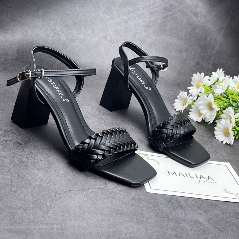 Sandal gót vuông 7 phân MAILIAA quai ngang bảng xếp