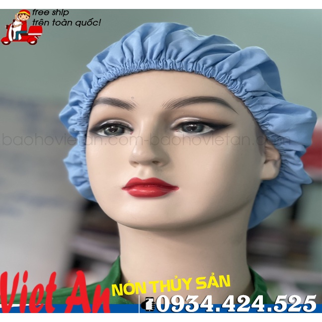Nón Bánh Tiêu Vải Silk Màu Xanh _ Hình Chụp Thật