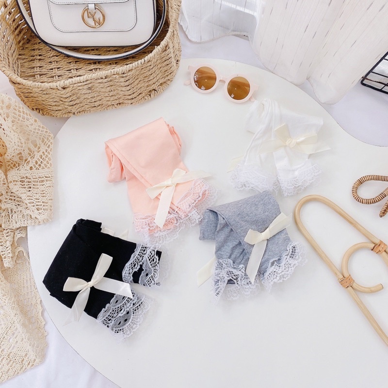 Quần tất leggings kèm ren nơ cho bé gái đủ size từ 6-18kg chất liệu vải cotton mềm co giãn VNXK Nhật-Hàn