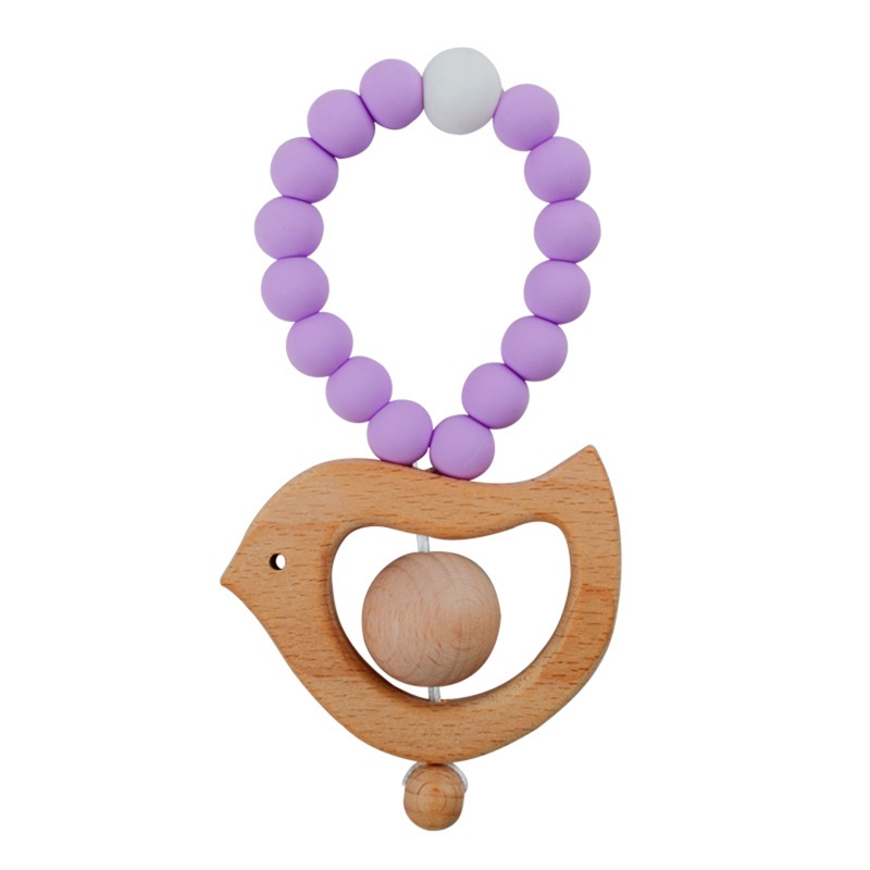 1 Đồ Chơi Vòng Tay Mặt Gỗ / Chú Chim Bằng Silicone Không BPA Cho Bé Sơ Sinh Mọc Răng