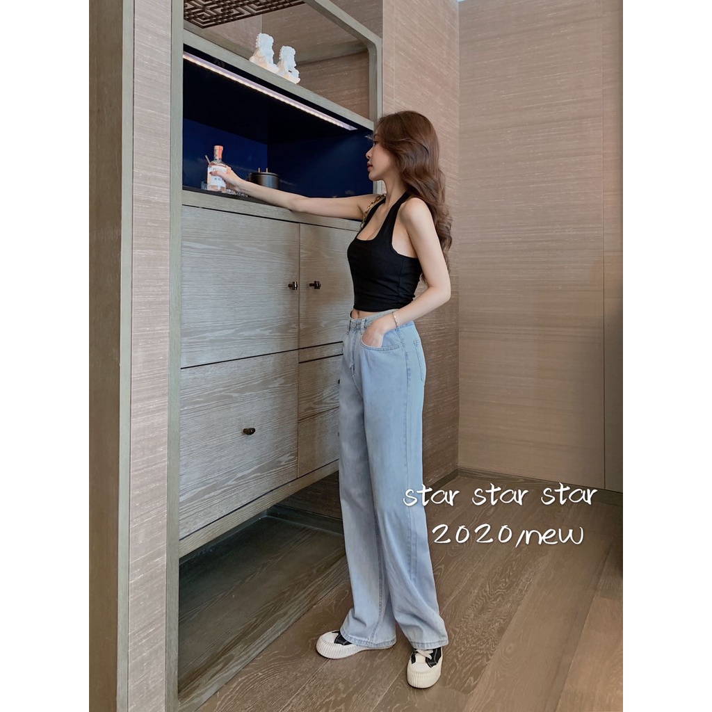 Quần jeans dài ống rộng phong cách Hàn Quốc cá tính cho nữ