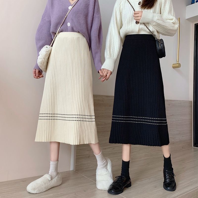 Chân váy dệt kim dáng chữ A lưng cao thời trang thu đông cho nữ