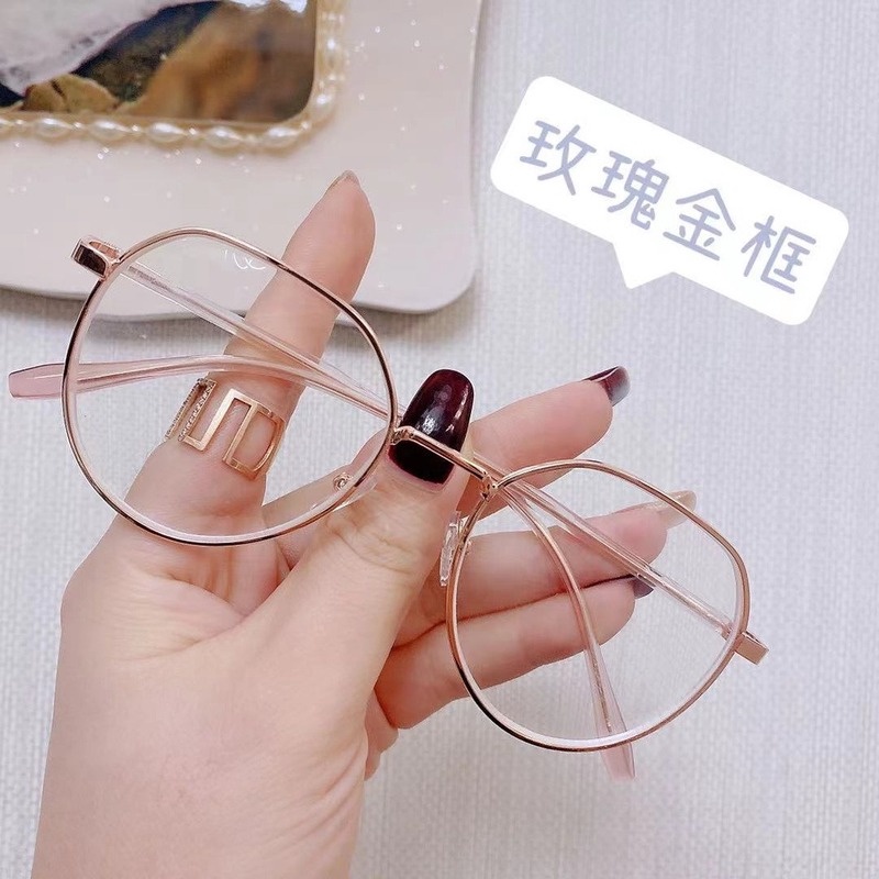 (KIQI-FASHION) COD Kính Gọng Kim Loại Tròng Đa Giác Chống Ánh Sáng Xanh Thời Trang Cho Nam Và Nữ