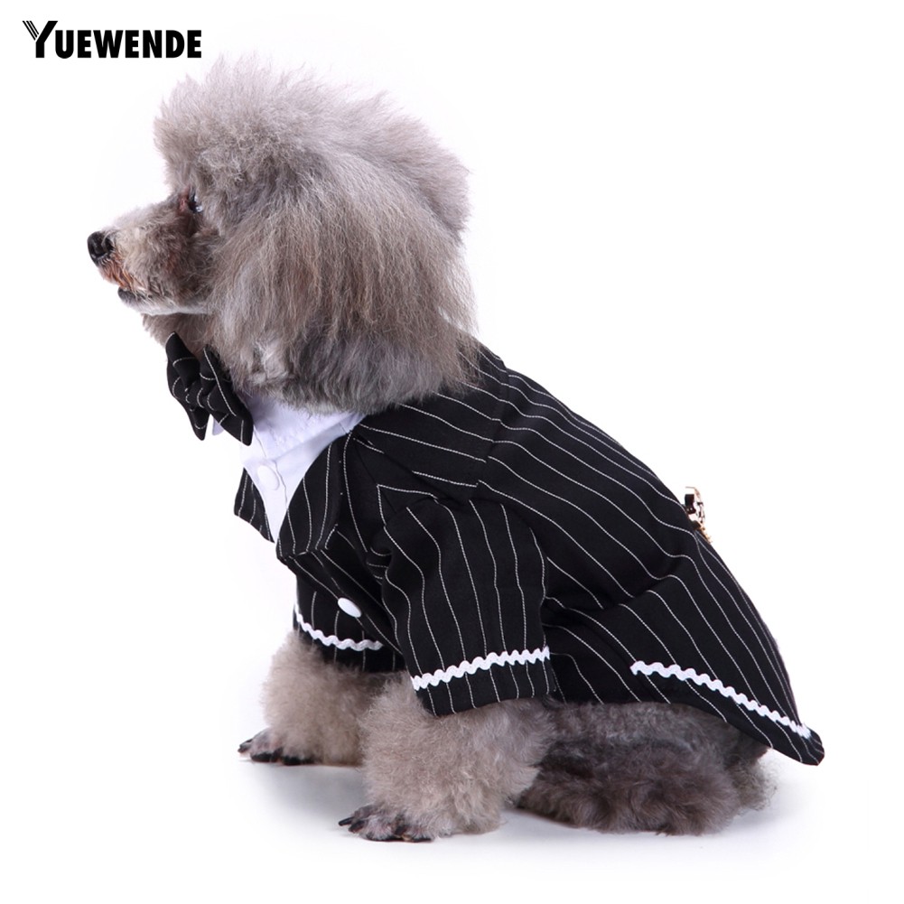 YUE ✻ Pet Dog Puppy Formal Tuxedo Suit Striped Wedding Bow Tie Jacket Costume Clothes