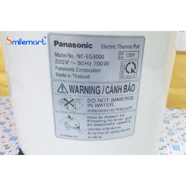 Bình thủy điện Panasonic NC-EG3000 Thái Lan, 3L, Tiết kiệm điện