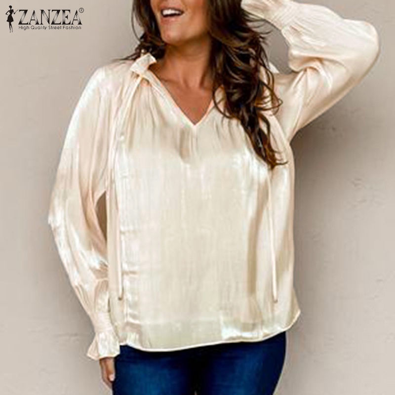 Áo ZANZEA tay dài cổ chữ V phong cách châu Âu thời trang cho nữ