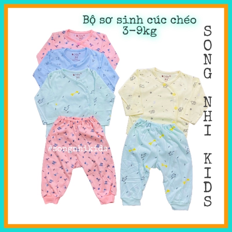 BỘ SƠ SINH COTTON DÀI TAY CÚC CHÉO 3-9KG (5 MÀU HOẠ TIẾT DỄ THƯƠNG)
