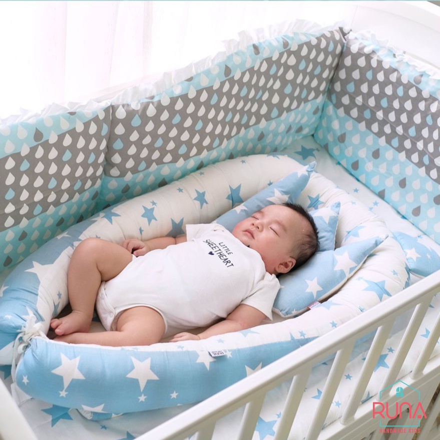 Nôi vải cho bé sơ sinh cao cấp RUNA KIDS cotton Hàn đẹp thoáng mát hoạ tiết dễ thương dùng được cả hai mặt