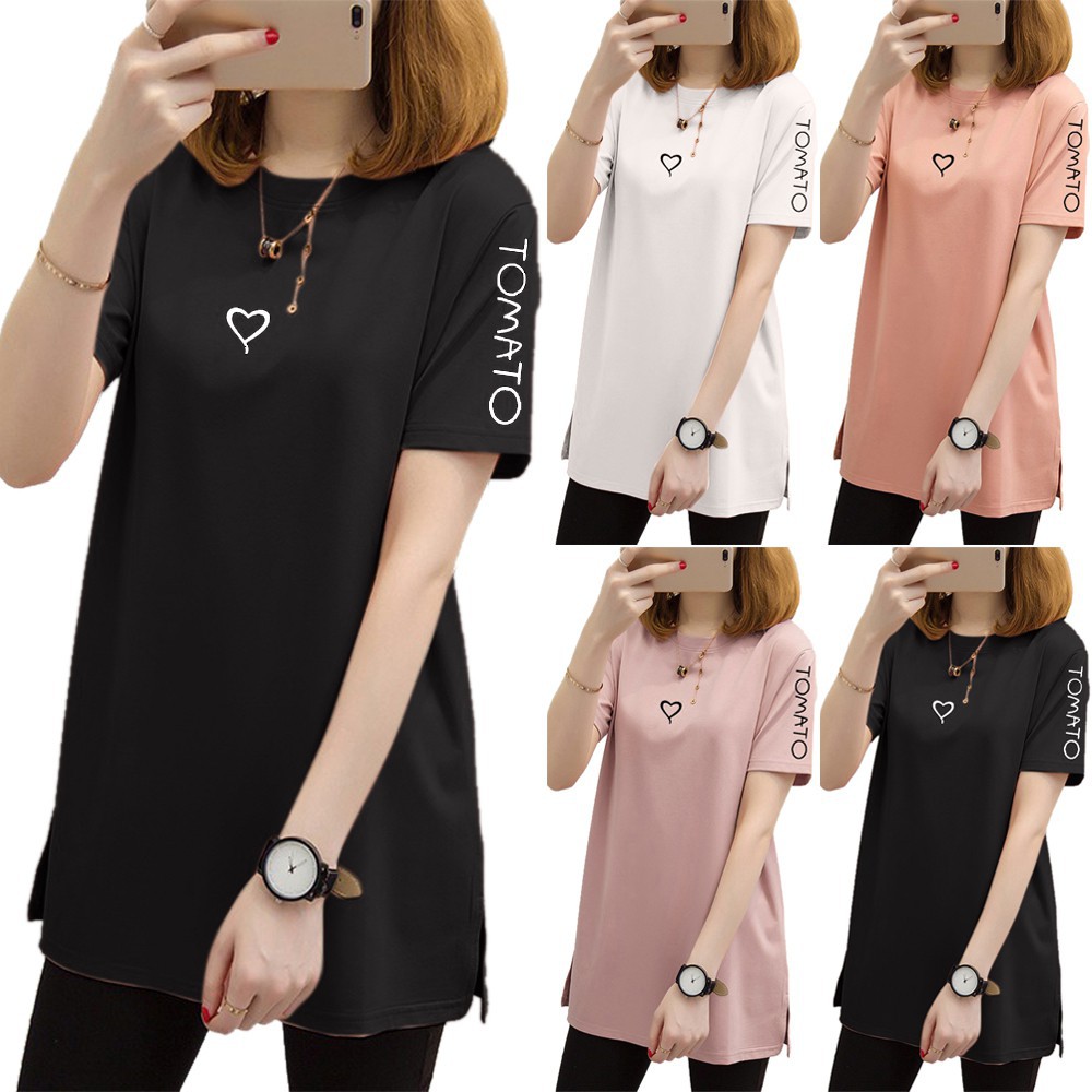 Áo thun tay ngắn in họa tiết trái tim và chữ cái phong cách đơn giản thời trang
