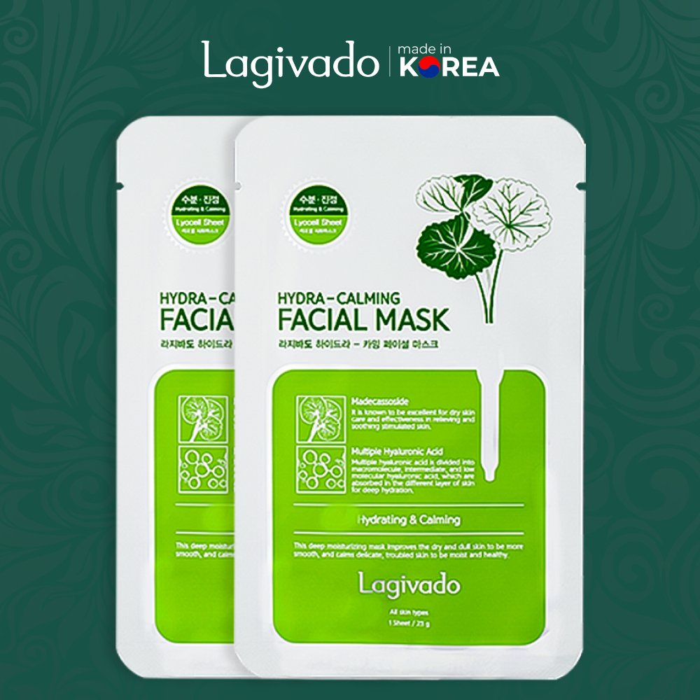 Combo 2 mặt nạ dưỡng da giảm dầu và mụn rau má Hàn Quốc Lagivado Facial Mask dạng giấy 23g/miếng