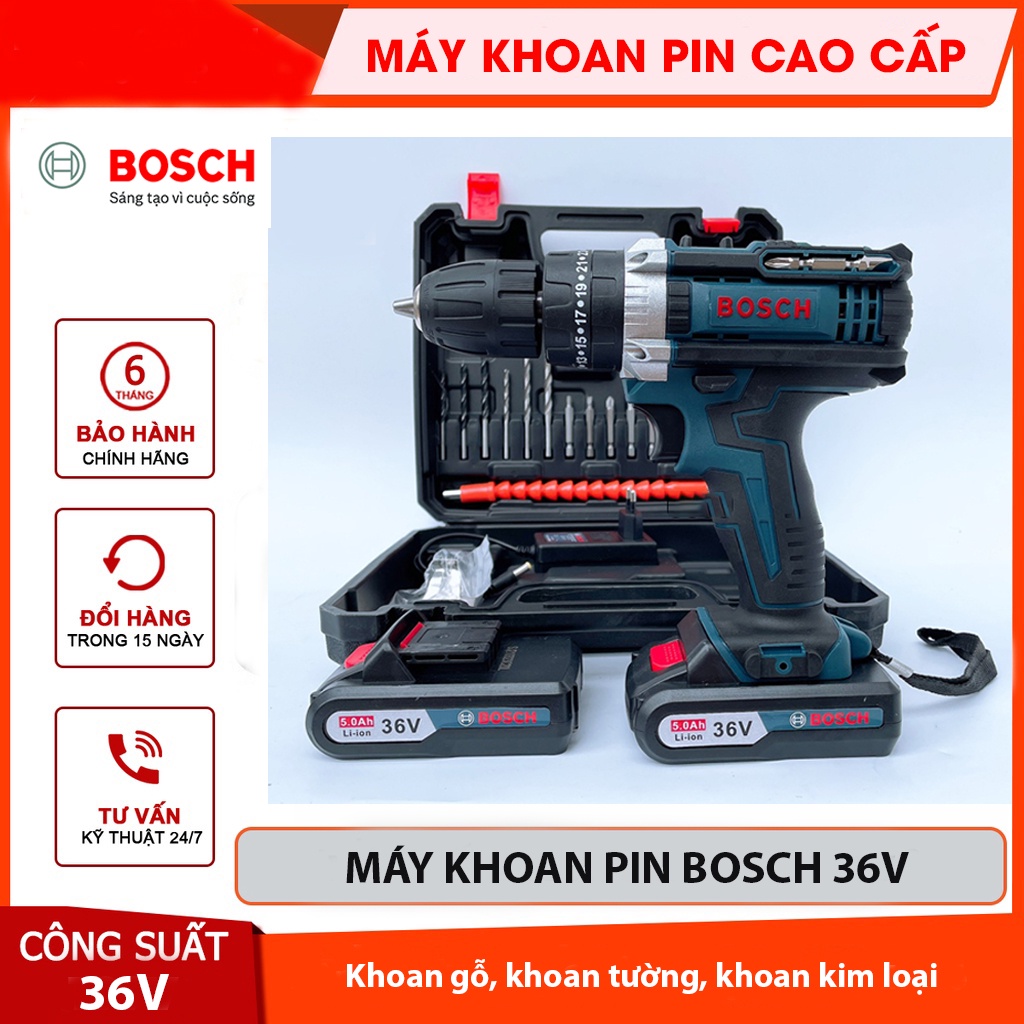 Máy khoan pin máy bắn vít dùng pin Bosch 36v, máy khoan 3 chức năng có búa, Tặng kèm bộ phụ kiện 24 chi tiết
