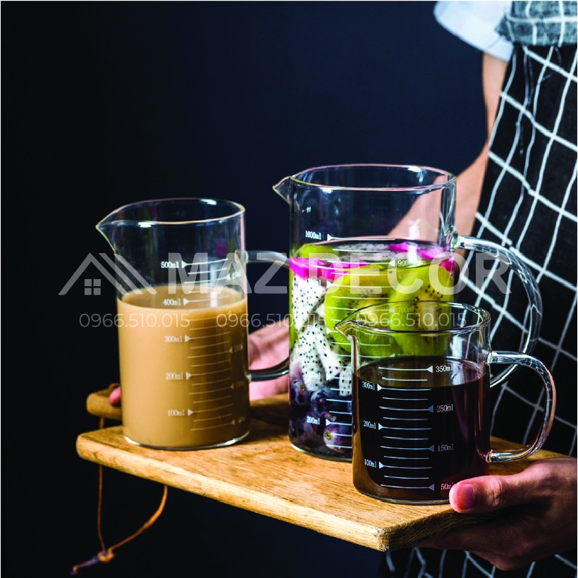 Giá Sỉ Ly Cốc ca thủy tinh Glass Cup chia vạch đo lường định lượng đong thể tích chịu nhiệt 350-500-1000ml