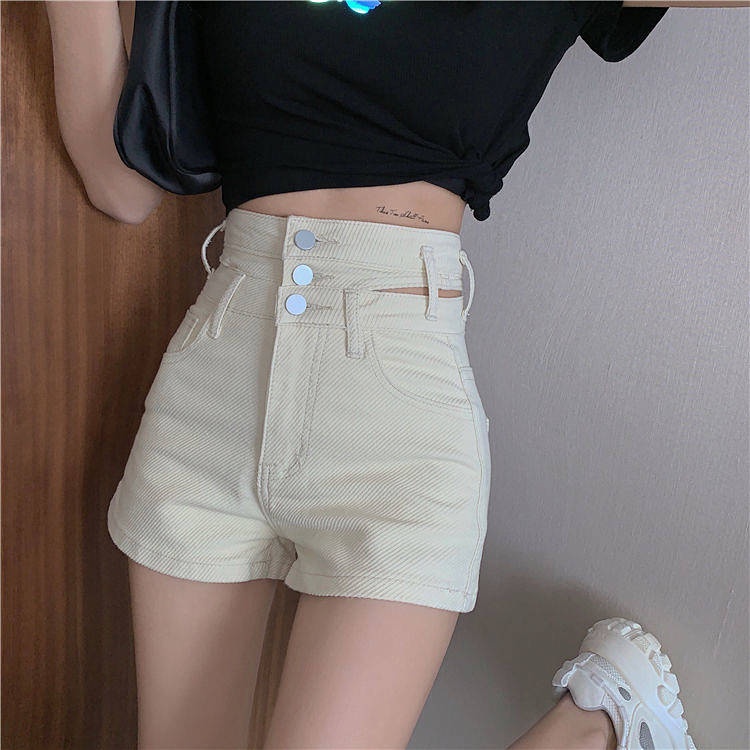 Quần Short Denim Dáng Chữ A Lưng Cao Ống Đứng Rách Lỗ Thời Trang Mùa Hè Mới Cho Nữ