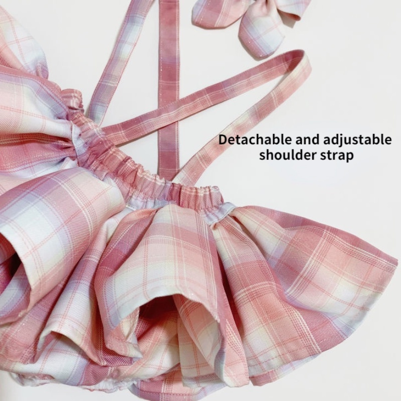 Bộ áo sơ mi thắt nơ + chân váy yếm thời trang mùa hè cho bé gái