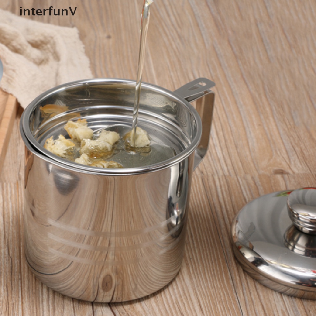 Bình Đựng Dầu Ăn Bằng Thép Không Gỉ 1.3L Kèm Đồ Lọc Mỡ Tiện Dụng