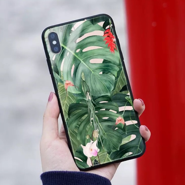 Ốp Lưng Kính Bóng Lá Cọ 13ProMax 12ProMax 11ProMax XSMAX X XS 7Plus FUKISHOP