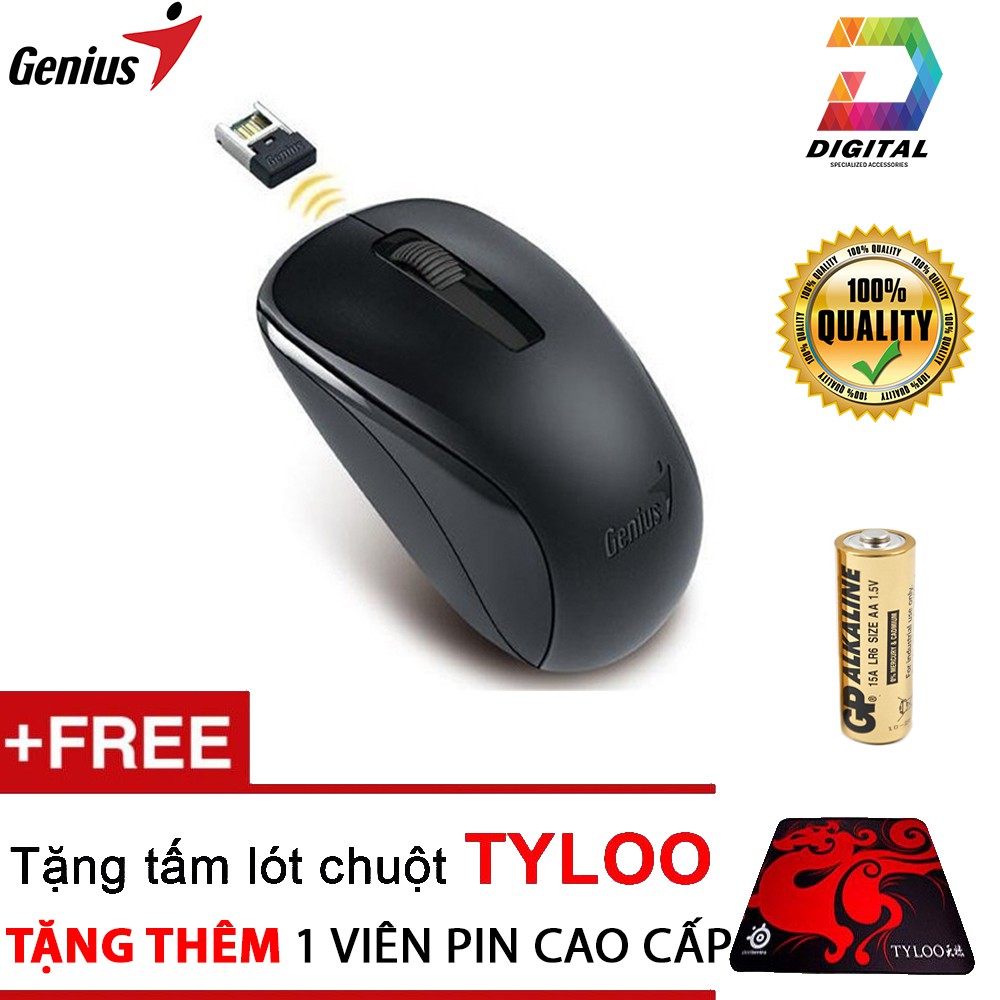 Combo Chuột Không Dây Genius Chính Hãng Tặng Kèm Pin &amp; Lót Chuột Xịn