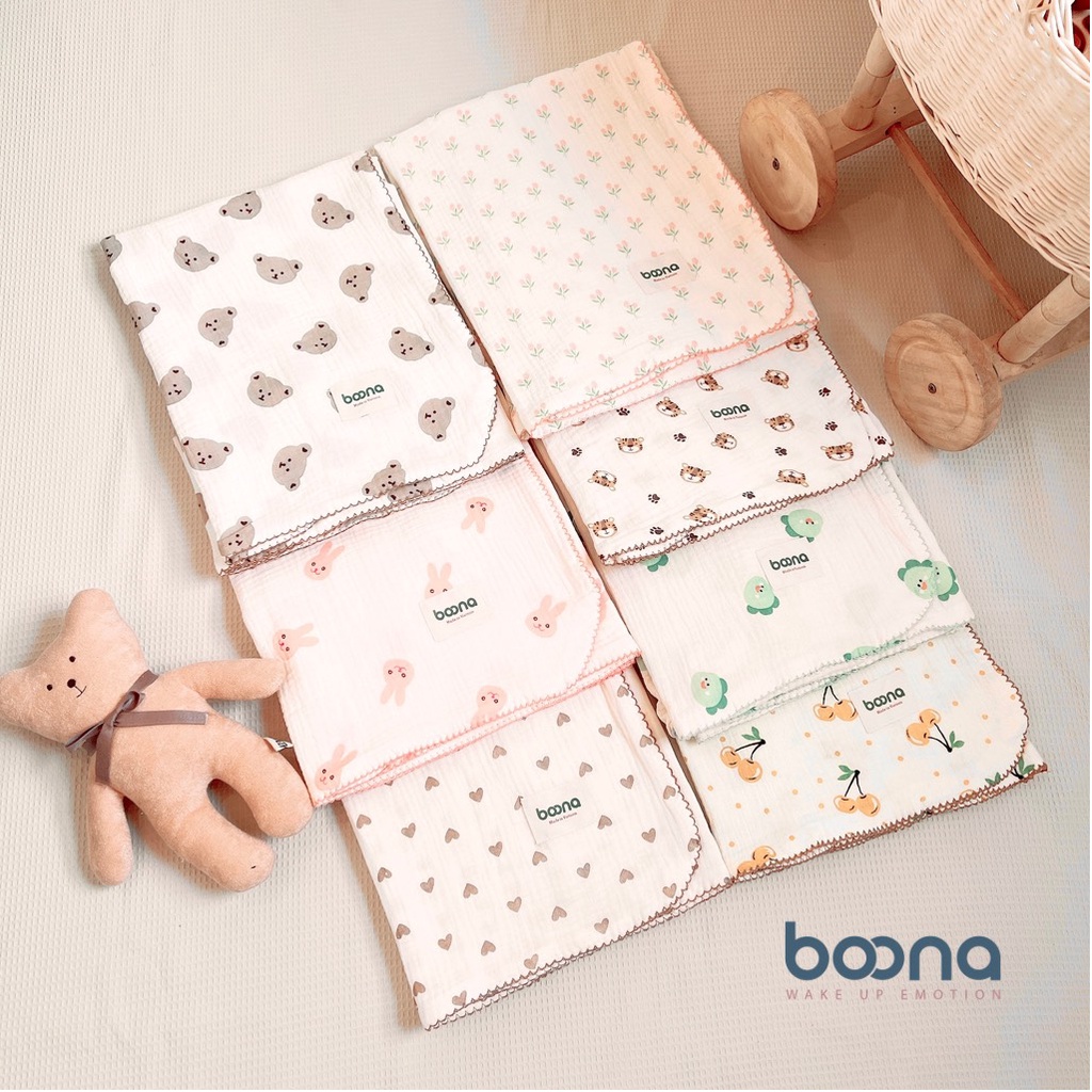 Khăn tắm xô Muslin sợi tre BOONA chính hãng 2 lớp, 4 lớp đa năng cho bé