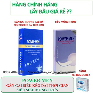 [BAO CAO SU POWERMEN] COMBO 02 hộp Bao cao su siêu mỏng siêu kéo dài thời gian POWER MEN FROZEN + SUPER THIN
