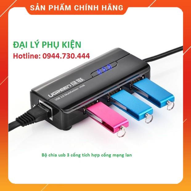 Cáp chuyển USB 2.0 sang lan + hub 3 cổng USB UGREEN 20264 dailyphukien