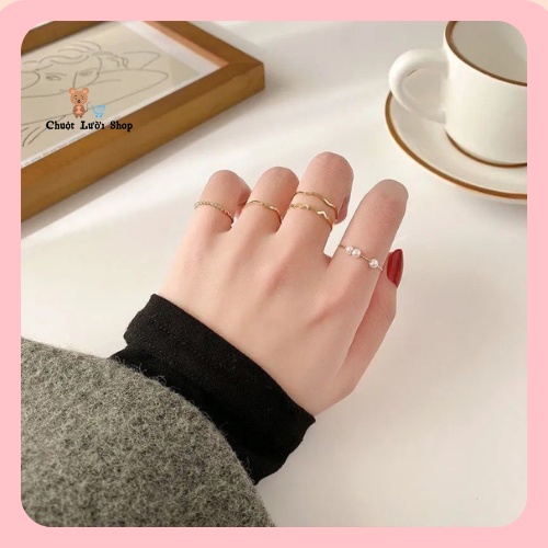 Sét 5 Nhẫn đeo tay nữ, Nhẫn hạt mảnh phong cách Hàn Quốc [ CHUỘT LƯỜI SHOP]