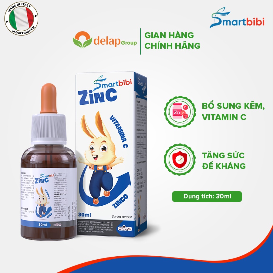 Siro Kẽm Chelate Hữu Cơ Smartbibi ZinC Hỗ Trợ Tăng Đề Kháng, Cải Thiện Biếng Ăn, Chậm Lớn Ở Trẻ Chai 30ml