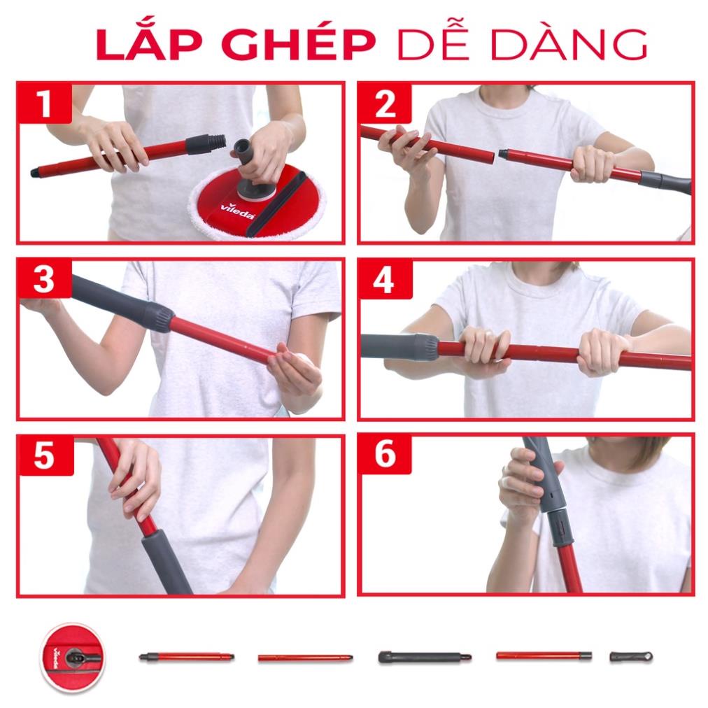 Cây lau nhà Vileda Spin and Clean TSU161821 đầu lau đĩa tròn, xô giặt xoay 360 độ -  thương hiệu Đức