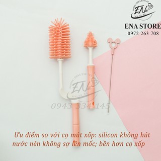 Bộ Cọ Silicon Rửa Bình Sữa, Núm Xoay 360 độ